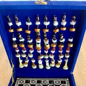 Egyptian Themed Chess Set: Mother of Pearl/Onyx board